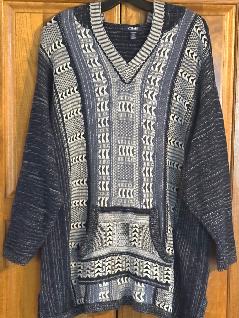 CHAPS V-Neck Long Sleeve Hooded Sweater 3X